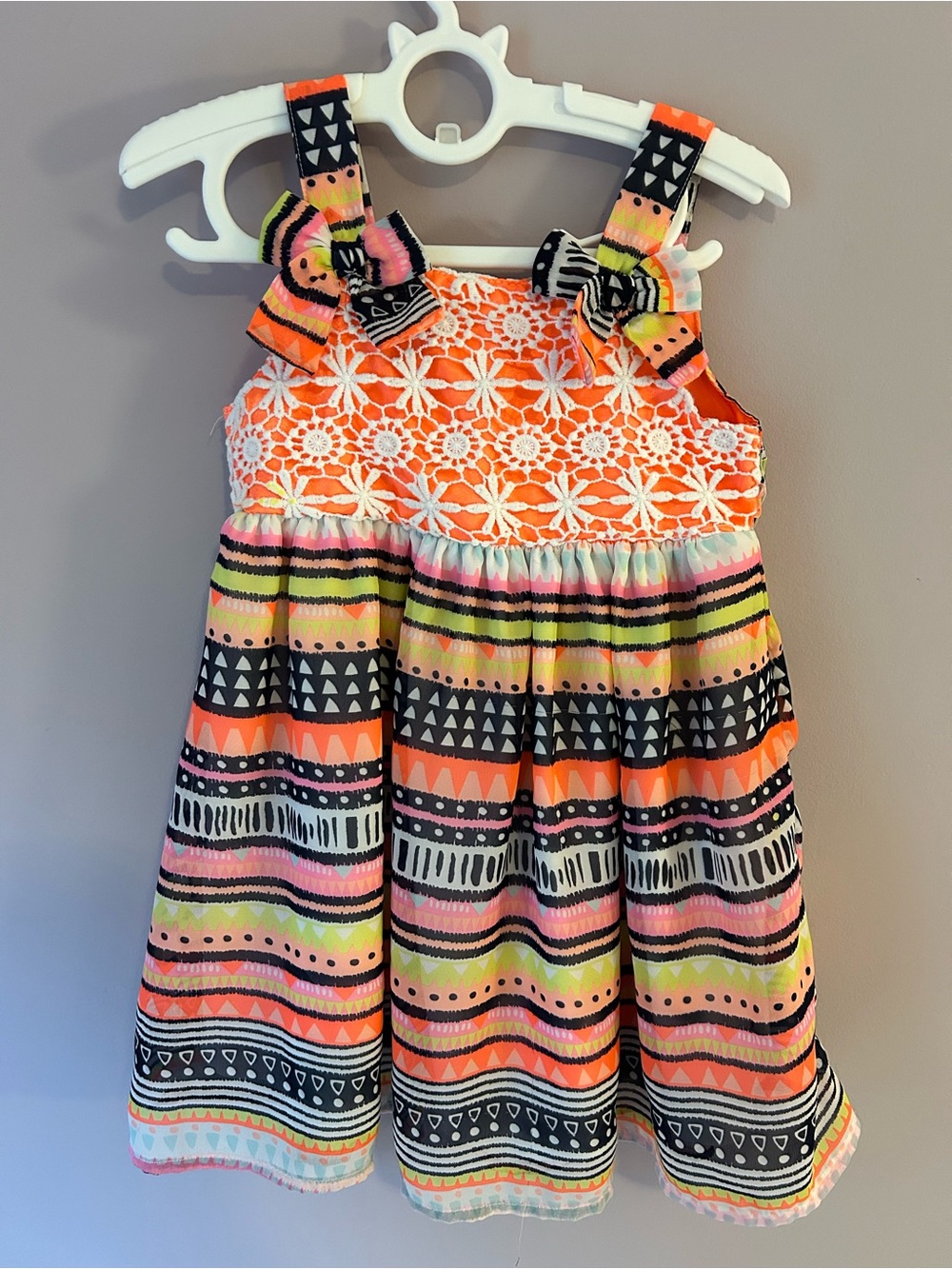 Toddler Blueberi Boulevard Orange & Multi-Stripe Floral Lace Sundress